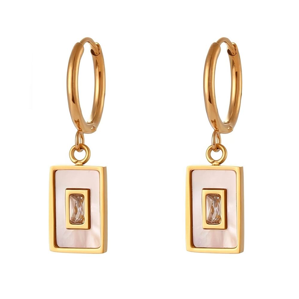 White Shell‎ Vintage Acrylic Pendant Earrings 18K Gold Plated Stainless S…